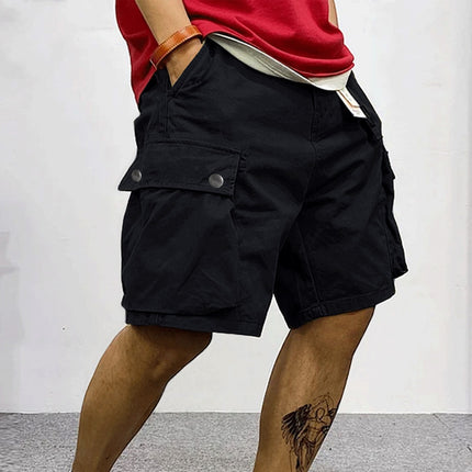 Summer men's shorts multi-pocket casual sports woven workwear shorts fashion trendy loose running shorts