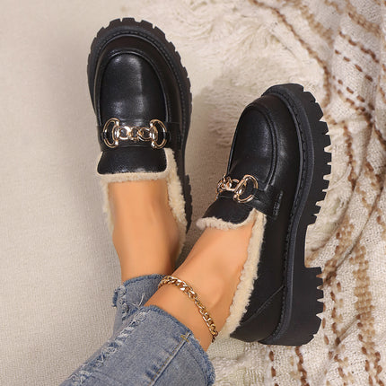 British Style fleece-lined Small Shoes Women's 2024 Autumn and Winter New Warm Loafers Slip-on plus size Cotton Shoes