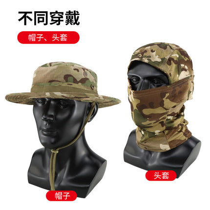 Camouflage Tactical Penny Hat suit Multifunctional Outdoor Fishing Hat Fisherman Hat Sunscreen Protective Breathable Round Edge Hat for Men