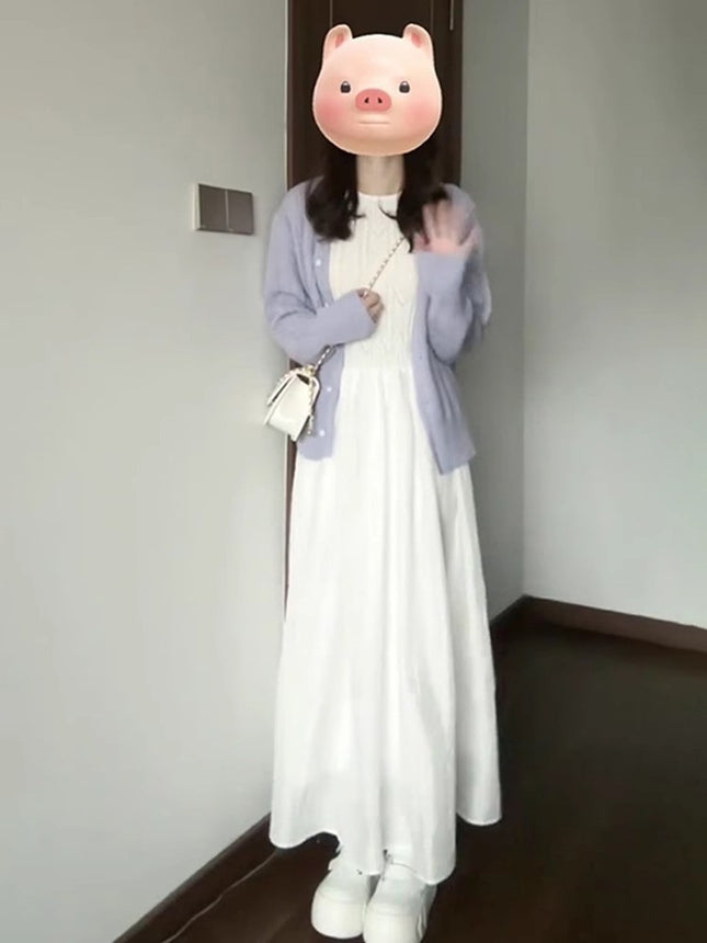 Early Autumn Wear 2025 New Women's French Sleeveless Vest White Dress Women's Design Long Skirt Suit