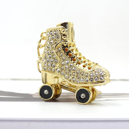 Fashion creative three-dimensional skate shape key chain alloy two-sided diamond drop oil car pendant cross-border hot sale