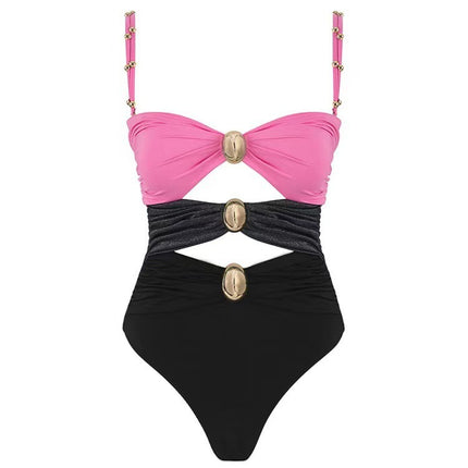 2025 European and American New Arrival Swimsuit suit Women's Gold Plated Round Color Hollow Cross-Border Lazada Sexy Bikini