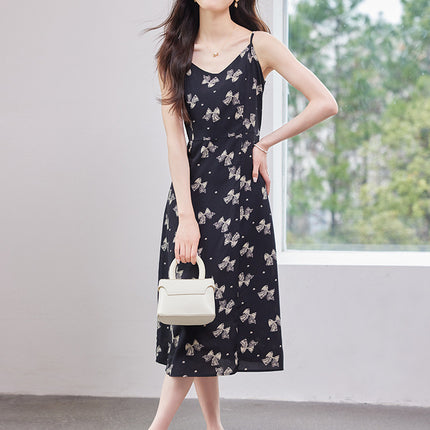 Fairy-Like Ultra-Fairy Style Spaghetti Strap Floral Dress Cardigan Elegant Petite Outfit Complete Chiffon Women's Dress