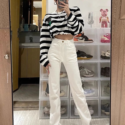 White High-Waisted Straight-Leg Jeans for Tall Women, 170cm, Autumn New Slim-Fit Hot Girl Floor-Length Cigarette Pants