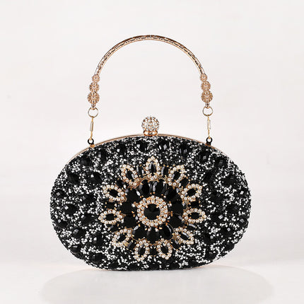 Cross-border Fashion Diamond-encrusted Sunflower Bag Dinner Portable Oval Bag Shiny Rhinestone Gift Bag