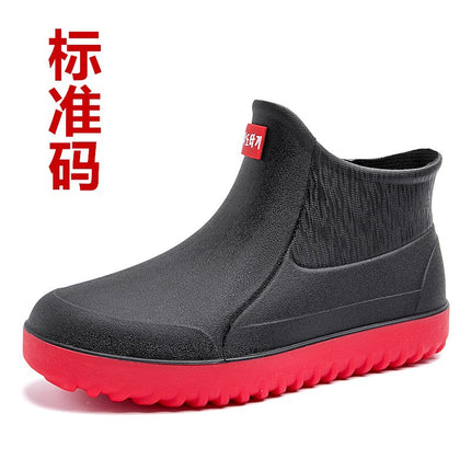 Men's rain boots non-slip waterproof fashion rain boots fleece-lined warm rubber shoes kitchen work mid-calf short water shoes overshoes
