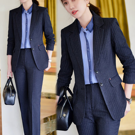 Business Dress Temperament Goddess Fan Striped Suit suit Korean Style Workplace Business Dress Suit Work Clothes Fashion