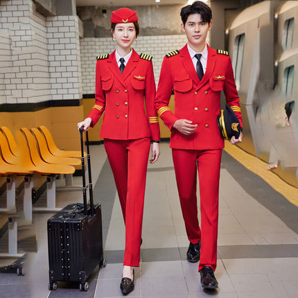 Autumn and winter men's and women's double-breasted suit suit performance clothing Aviation captain uniform property hotel security work clothes men