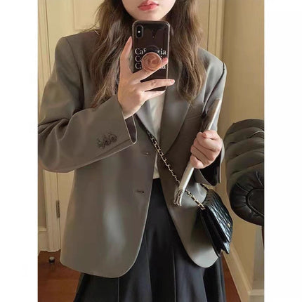 [15,400 People Collection] Small Suit Jacket Women Korean Loose 2025 Spring and Autumn British Style Gray Small Suit