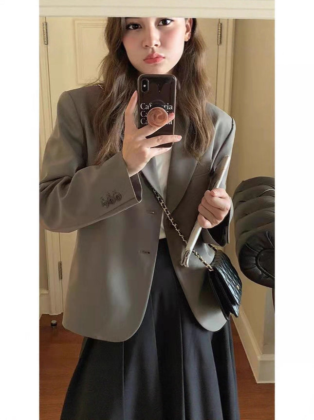 [15,400 People Collection] Small Suit Jacket Women Korean Loose 2025 Spring and Autumn British Style Gray Small Suit