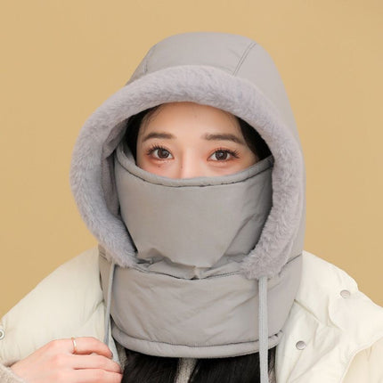Winter Hat Warm Lei Feng Hat for Men and Women with Ear Protection, Fleece-Lined, Thickened, Cold-Proof Mask, Neck Gaiter Integrated Hat, Cycling Hat