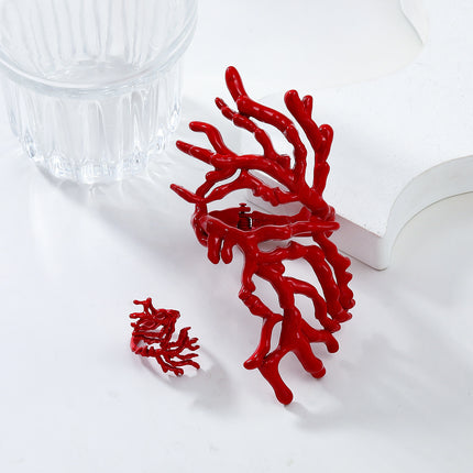 Summer Beach Coral-Shaped Ring and Bracelet Combination Set for Women, European and American Hip-Hop Bracelets, Exaggerated Cross-Border Supply