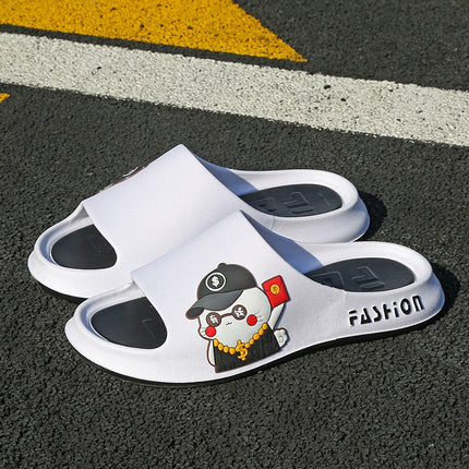 Slippers for Men, Summer Outdoor Wear, Indoor Home Bathroom, Non-Slip Couple Style, Cartoon Thick Soft-Soled Sandals, Men's Trendy Slippers