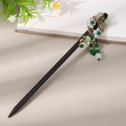Antique Hairpin Tassel Step Wooden Hairpin Imitation Ebony Headwear Disc Hair Han Clothes Accessories Hair-pulled Ancient Clothes Hair Women
