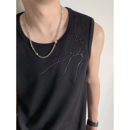 Lightning Dark Pattern Embroidered Sports Vest Men's Summer American High Street Handsome Sleeveless T-Shirt Fitness Vest Singlet