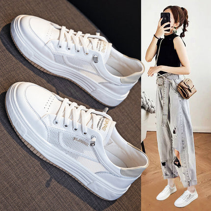 Genuine Leather White Sneakers for Women 2026 Spring/Summer Mesh Breathable Comfortable Lightweight Sneakers Hollow Thin Stylish Women's Casual Shoes