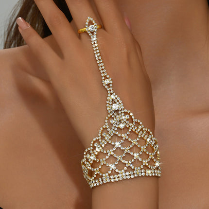 European and American Fashion Shiny Rhinestone Mesh Bracelet Women's Personalized Hollow Zircon Finger Back-Of-Hand Chain Bracelet