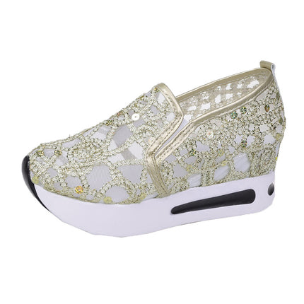 Mesh Breathable Casual Shoes Women's Summer New Inner Height Increasing Student Shoes Korean Style Slip-on Lazy Mesh Platform Shoes