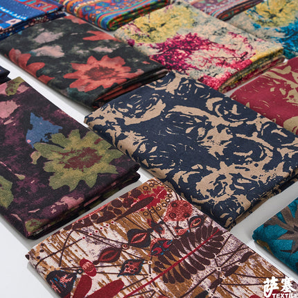 Hemp Cotton Digital Printed Fabric Yunnan Lijiang Retro Bohemian Fabric Hotel Pillow Bar Tablecloth