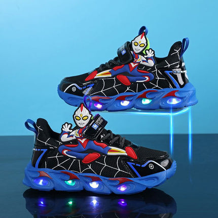 2025 Boys' Shoes Children's Anti-Slip Mid-Leat Running Shoes Leather with Lights Spider-Man Children's Sports Shoes Autumn Lightweight