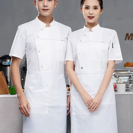 High-End Blue Chef Work Clothes Men's Short-Sleeved Summer Hotel Chef Clothing Women's Breathable Mesh Catering Kitchen Long-Sleeved