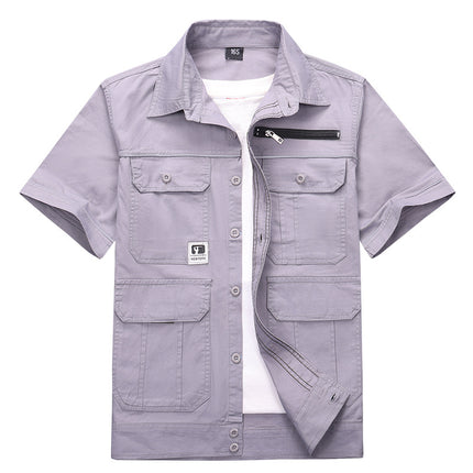 Summer Work Clothes Men's Thin Cotton Camouflage Short-sleeved Loose Construction Site Security Welding Clothes Workwear Labor Security Clothes Shirt