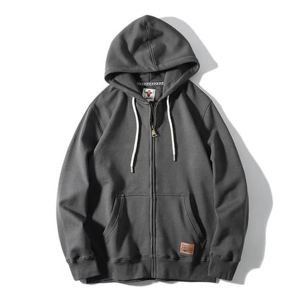 High weight cotton blended technology brushed brushed zipper cardigan solid color warm hooded sweater couple coat