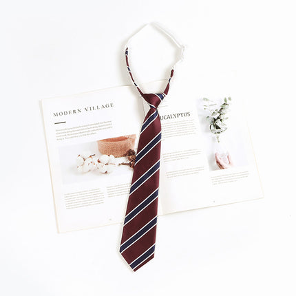 Japanese JK Academic Style Brown Retro Tie Female Lazy Wine-Free Red Shirt Accessories All-Match Black Stripe