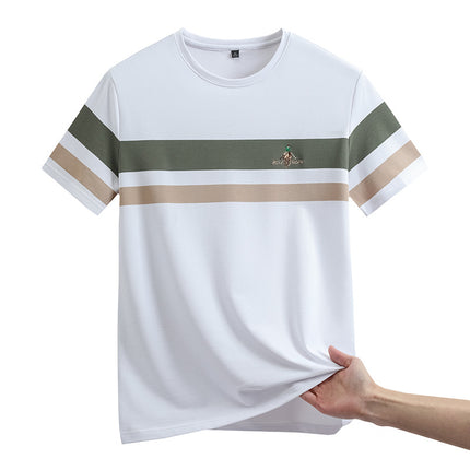 Mingdi Mouse Men's Summer New Short-sleeved All-match Crewneck Pullover T-shirt Casual Striped Plus Size Men's T-shirt