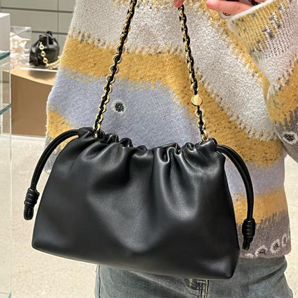 2026 New Chinese Style Crossbody Women's Bag, Cowhide Lucky Bag, Bucket Bag, Drawstring Cloud Bag, Single Shoulder Crossbody Underarm Women's Bag