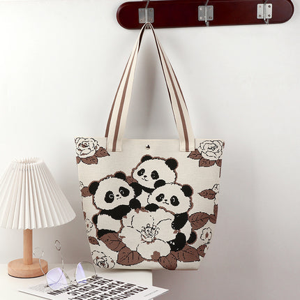 Large-Capacity Tote Bag, Shoulder Bag, Souvenir Gift, Versatile Backpack, Popular Spring and Summer Panda Grandpa Cartoon Knitted Bag