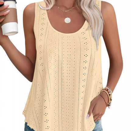 Amazon Independent Station European and American Foreign Trade Cross-border Women's Summer Crewneck Vest T-shirt American Size Needle-eye Sleeveless Top