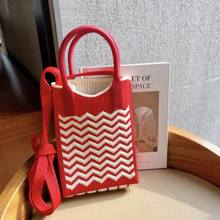 Mini Checkerboard Knitted Shoulder Crossbody Bag Handbag for Women Niche Design Phone Bag Phone Crossbody Handbag