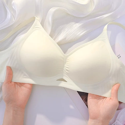 Seamless Women's Summer Thin Bra with Push-Up Effect for Small Busts, Wireless, Side Breast Support, Anti-Sagging, Fixed Cup Bra