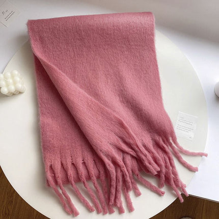 New Solid Color Mahair Scarf for Couple Winter Warm Thickened Korean-style All-match Student Long Girl Scarf