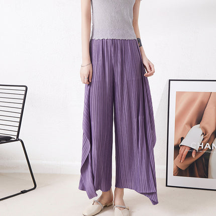 Miyake Meat-Covering Slim Pleated Wide-Leg Pants High Waist Loose Elegant Fashionable Casual Women's Pleated Lamps Irregular Pants