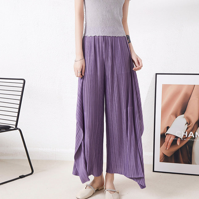 Miyake Meat-Covering Slim Pleated Wide-Leg Pants High Waist Loose Elegant Fashionable Casual Women's Pleated Lamps Irregular Pants