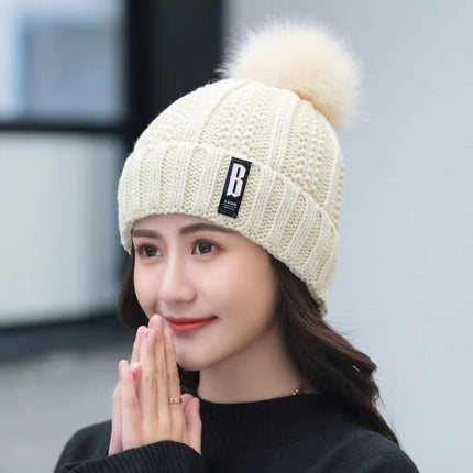 Winter Korean Style Woolen Hat for Women with Velvet and Thickeneded Scarf for Mothers to Heattech and Cold-Proof Knitted Trendy Hat for Cycling