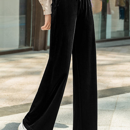 Factory supply generation hair gold velvet wide leg pants women's slim plus size autumn and winter high waist casual draping pants spring