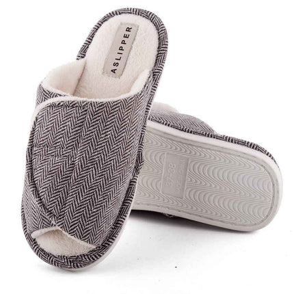 Men's and women's Velcro adjustable open slippers swollen feet non-slip open toe easy to clean indoor wool slippers