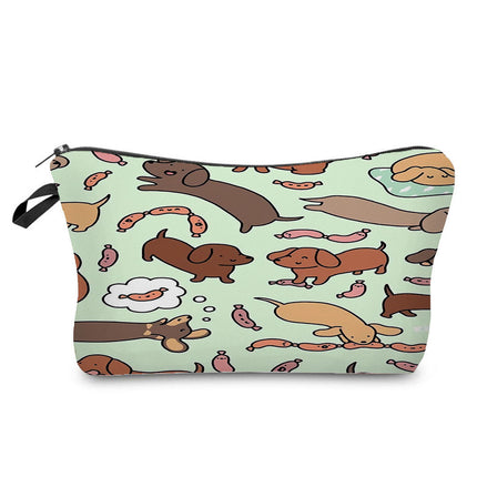 Trendy new sausage dog printed cosmetic bag cute animal cosmetics storage bag large capacity wash bag