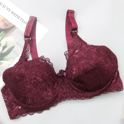 Cross-border explosions ultra-thin cup gathered sexy lace adjustable steel ring bra large size ladies underwear wholesale