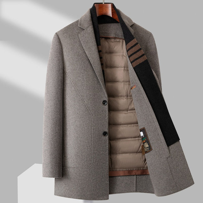Men's Wool Coat Autumn and Winter Mid-Length Business Casual Removable Down Liner Middle-Aged and Elderly Woolen Coat
