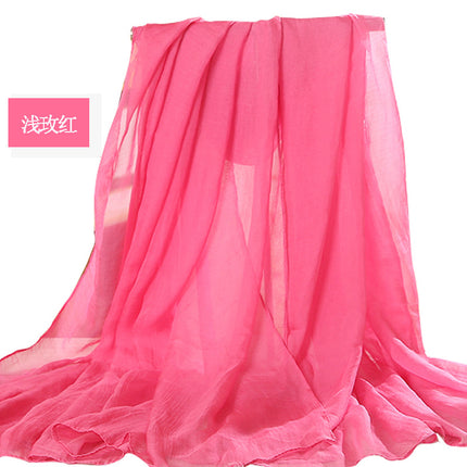 Simulated Silk Scarf Women's Long Oversized Red Gauze Scarf Sun Protection Shawl Beach Towel Catwalk Performance Pure Color Thin Section