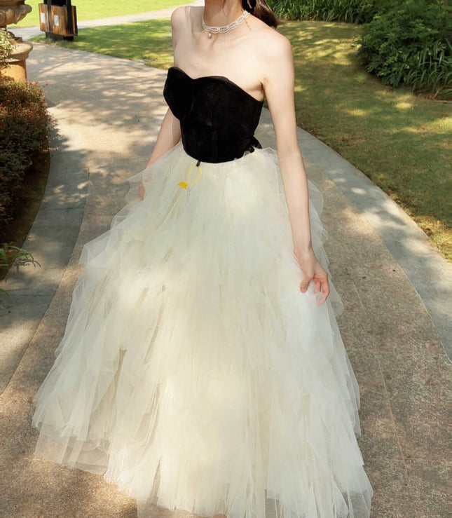 French Style Light Wedding Dress Tube Top High-end Light Luxury Banquet Tube Top Evening Dress Adult Ceremony Birthday Performance Princess Tutu Dress