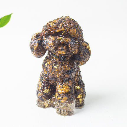 Natural Crystal Crushed Stone Resin Teddy Dog Animal Figurine Decoration for Home Desktop Decoration Cute Amethyst
