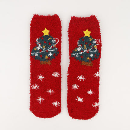 Christmas socks women's Christmas tree socks winter thick warm coral fleece sleep socks cartoon elk snowman