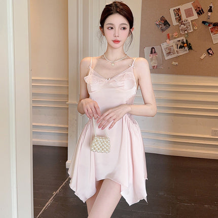 Sexy Pajamas for Women with V-Neck and Chest Pads, Two-Piece Pajamas, Internet Celebrity Suspender Backless Nightgown, Nightgown, Home Wear