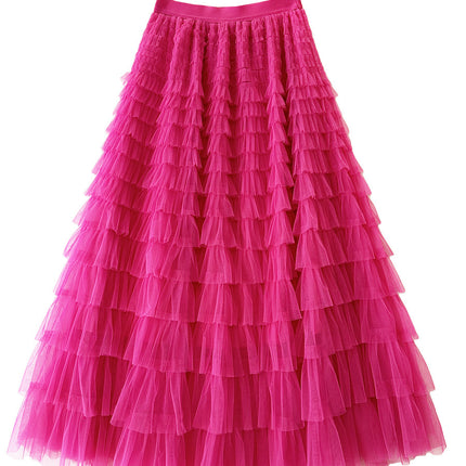 Sauze Skirt Women's Sweet Multi-Layer Cake Mesh Skirt light purple Elegant Elegant Elasticite Waist Princess A- Line Long Skirt
