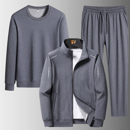 Three-Piece Sports Suit for Middle-Aged and Elderly Men, Spring and Autumn Casual Large Size Sweatshirt, Men's Middle-Aged Men's Plus-Size Suit